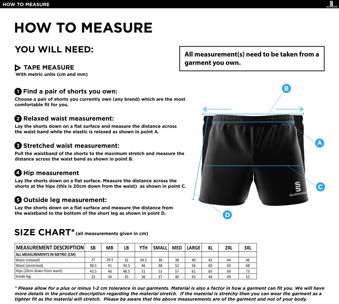 Leicestershire CCC Seniors Performance Gym Short : Navy - Size Guide